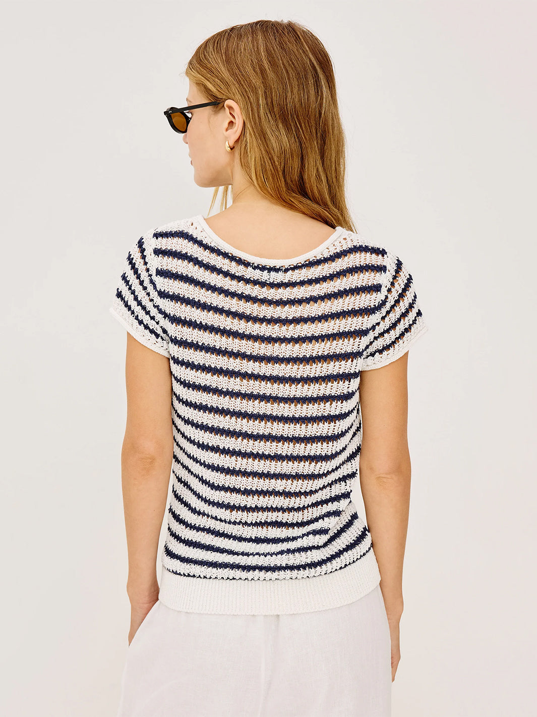 Cady Top in Ivory Indigo Stripe