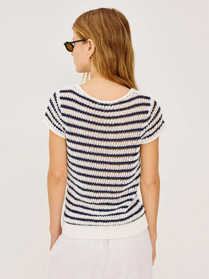 Cady Top in Ivory Indigo Stripe