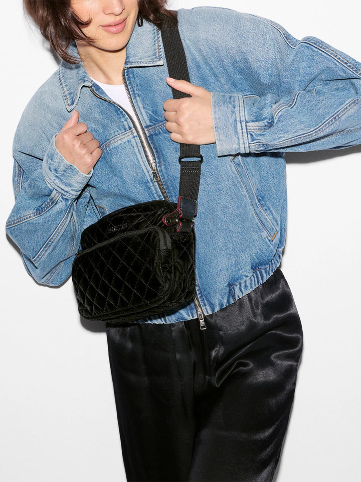 Small Metro Camera Crossbody Bag in Black Velvet