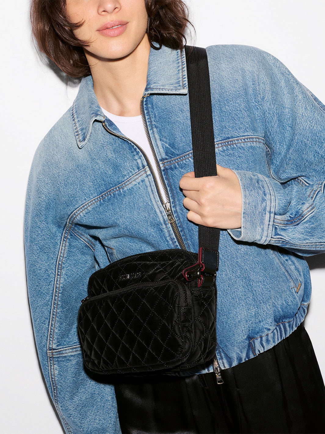Small Metro Camera Crossbody Bag in Black Velvet