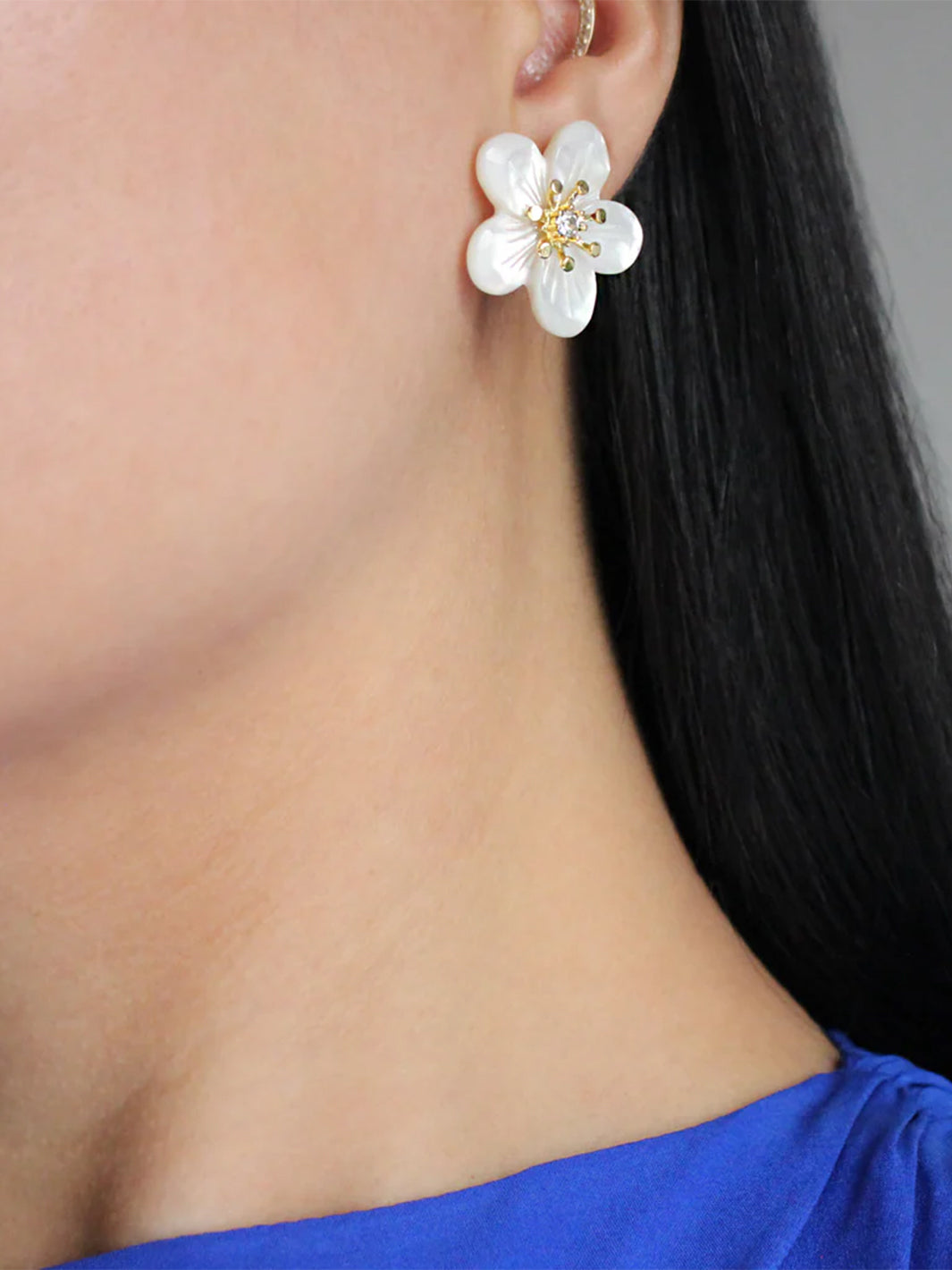 Camellia Hand Carved Mother of Pearl Studs