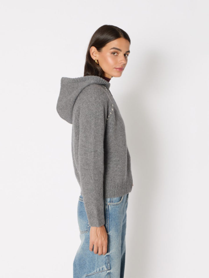 Wool Hooded Cardigan w/Double Zip in Grey