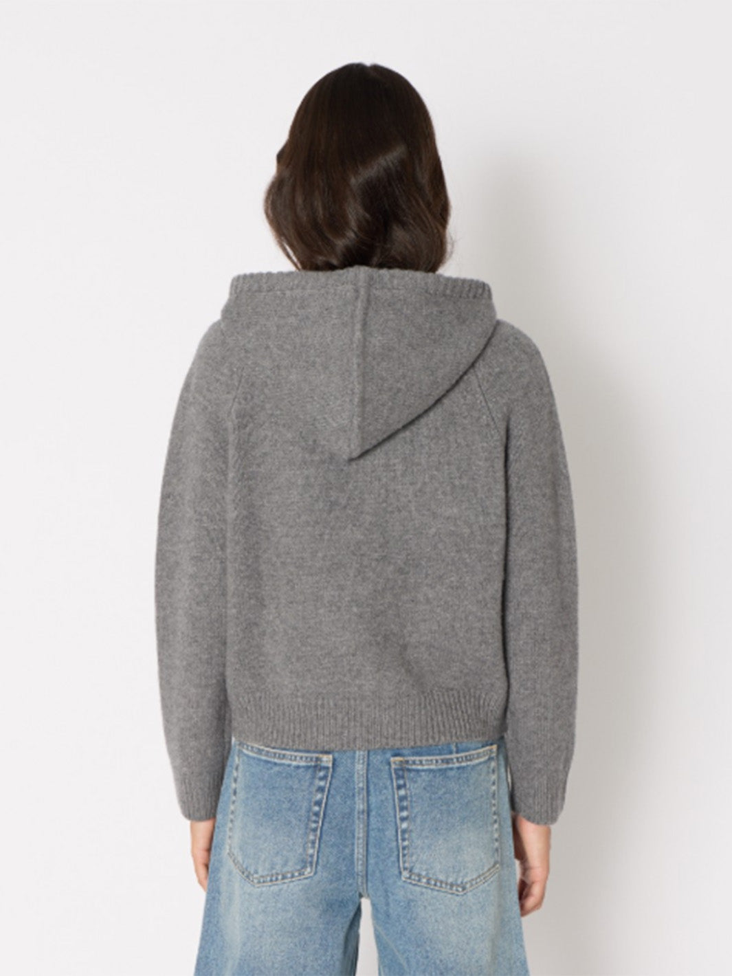 Wool Hooded Cardigan w/Double Zip in Grey