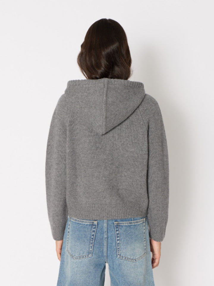 Wool Hooded Cardigan w/Double Zip in Grey
