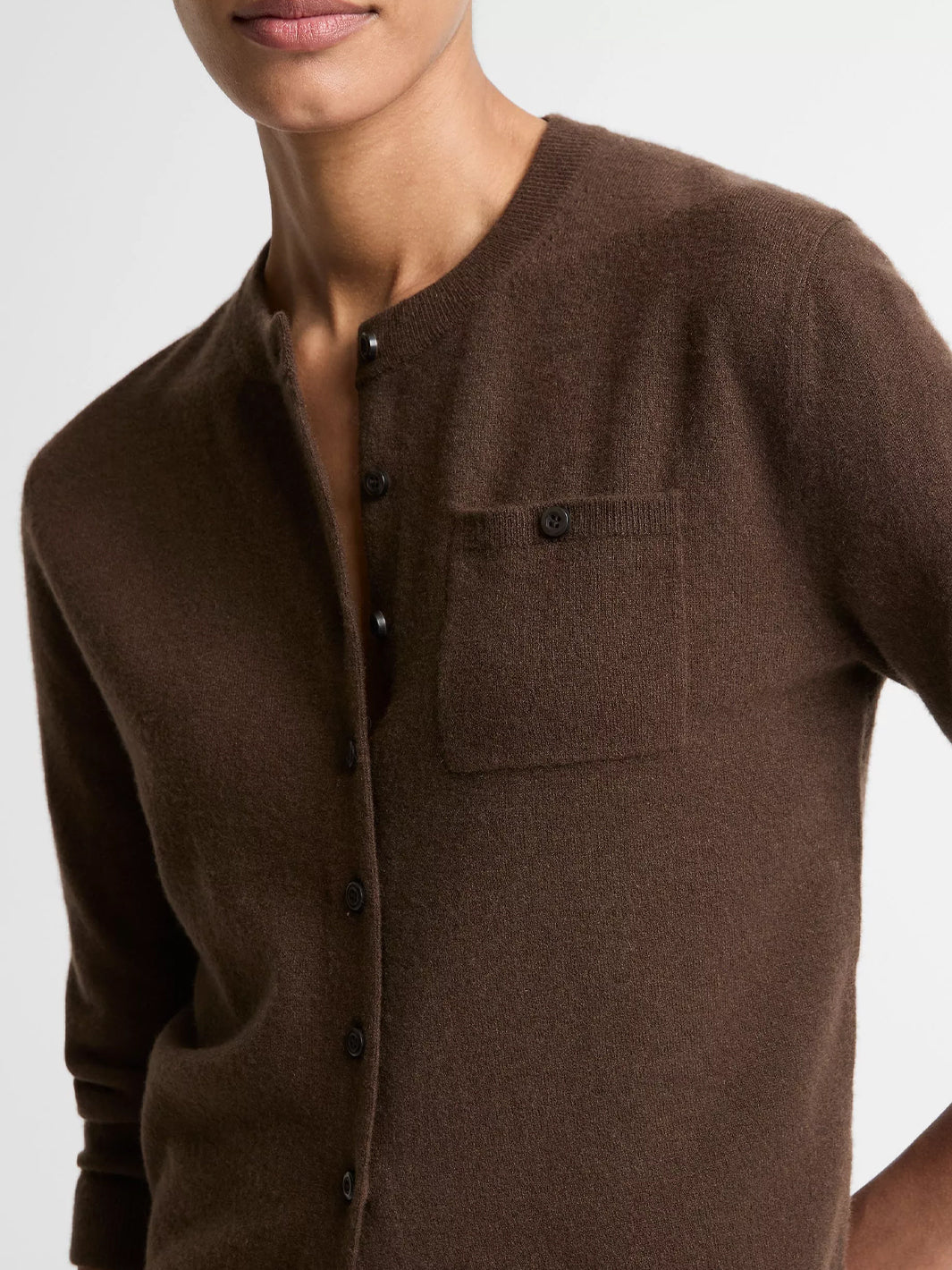 Wool & Cashmere-Blend Pocket Cardigan in Dark Brown