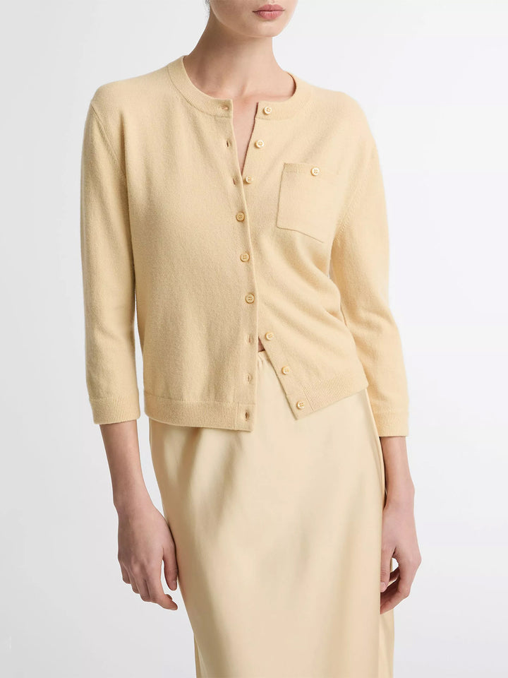 Wool & Cashmere-Blend Pocket Cardigan in Chamomile