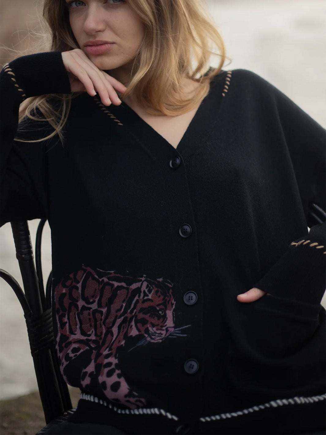 Snow Leopard Cardigan in Black