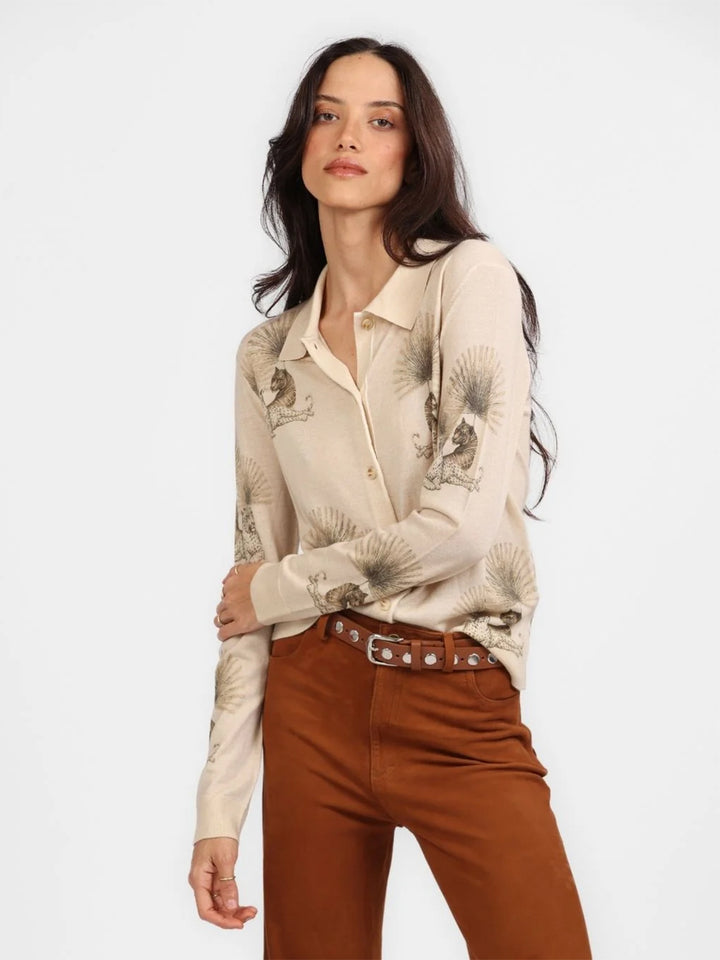 Cashmere Cardigan in Cleo Panther Ecru