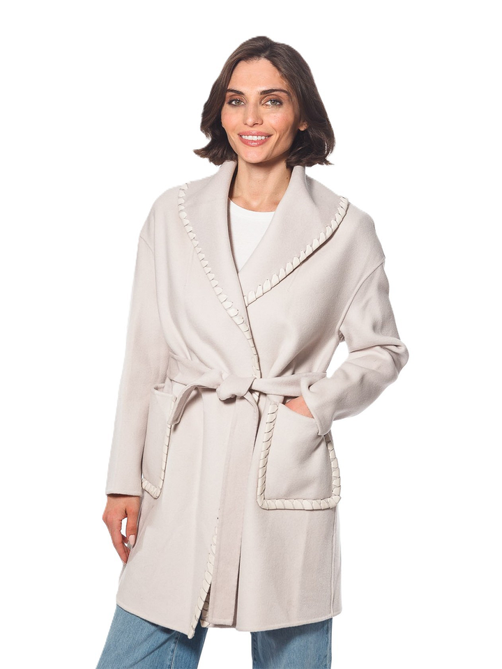 Cashmere Wool Wrap Coat in Bone