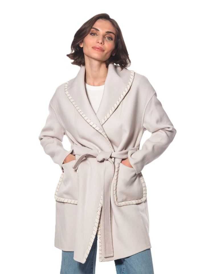 Cashmere Wool Wrap Coat in Bone
