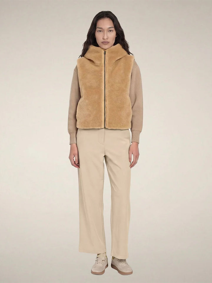 Cassandra Faux Fur Puffer Vest in Stone Beige