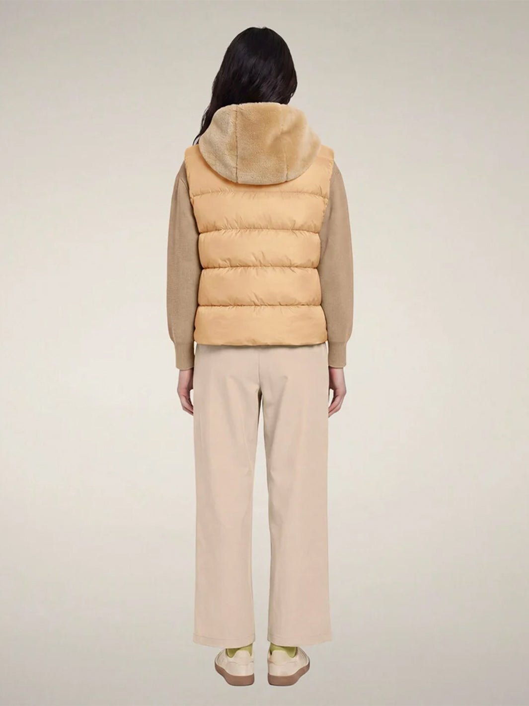 Cassandra Faux Fur Puffer Vest in Stone Beige