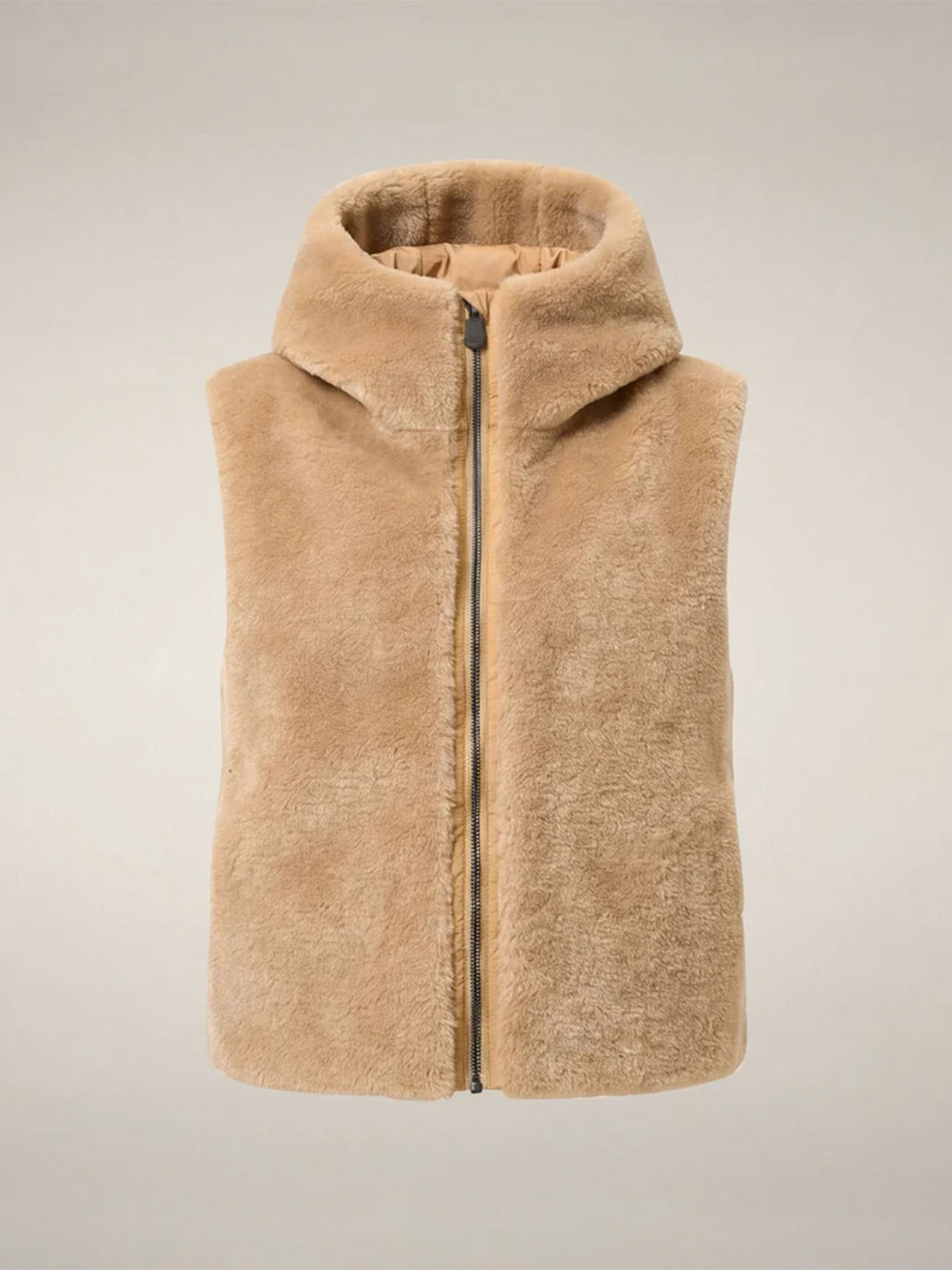 Cassandra Faux Fur Puffer Vest in Stone Beige