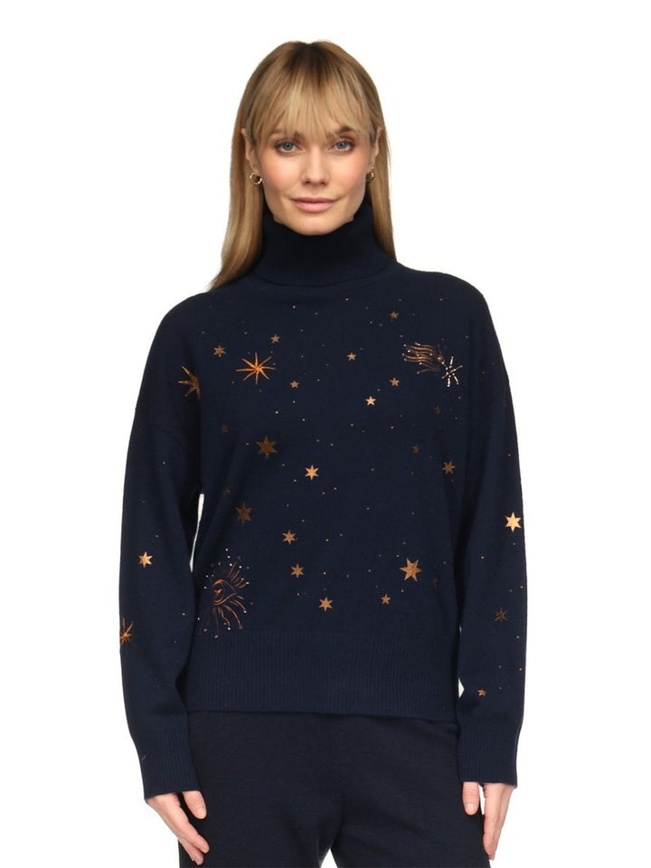 Celestial Roll Neck Sweater in Navy/Bronze