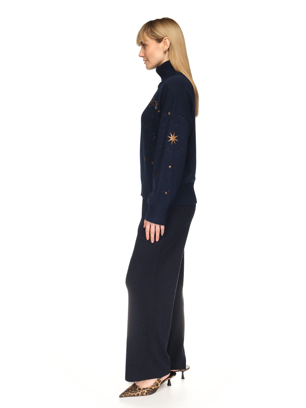 Celestial Roll Neck Sweater in Navy/Bronze