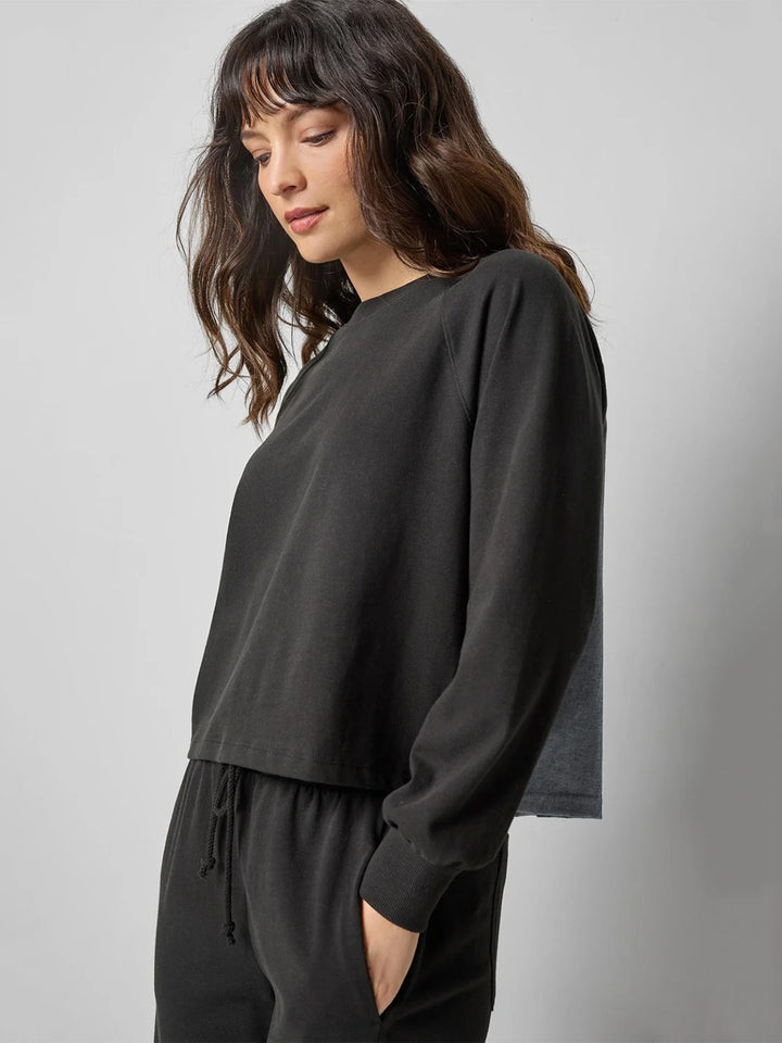 Pleat Back Crewneck in Black