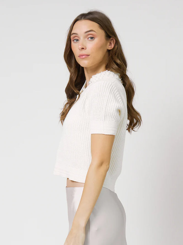 Charli Pearl Collared Polo in Ivory
