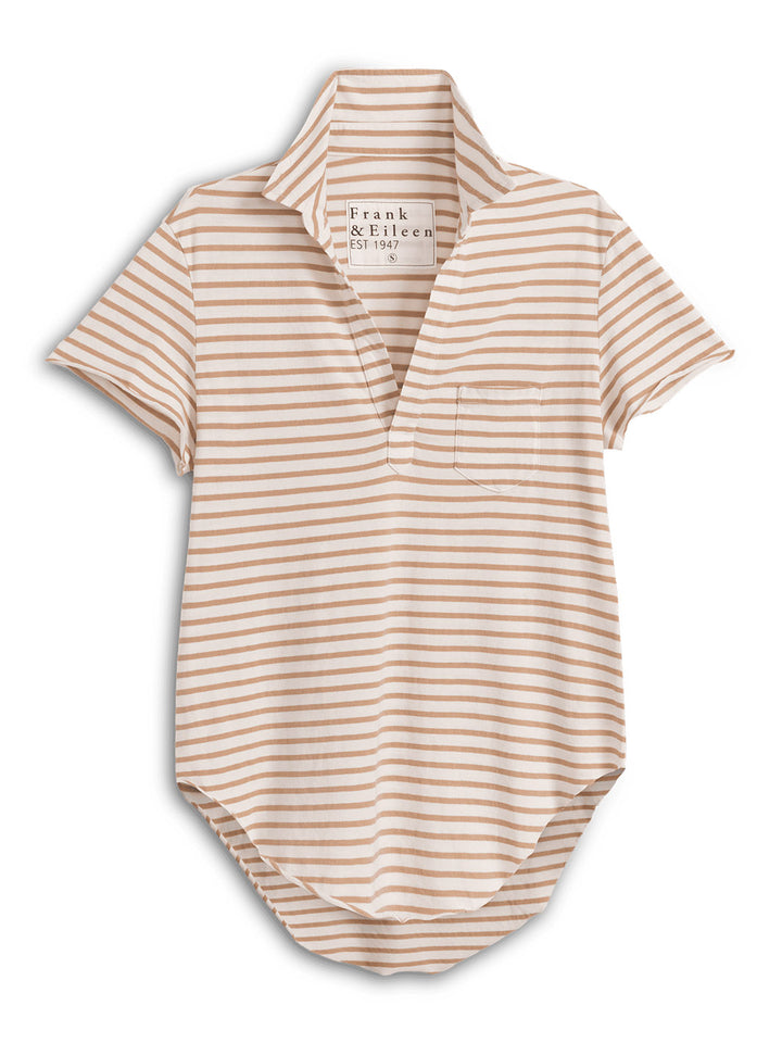 Charlotte Perfect Polo in Vintage White Camel Stripe