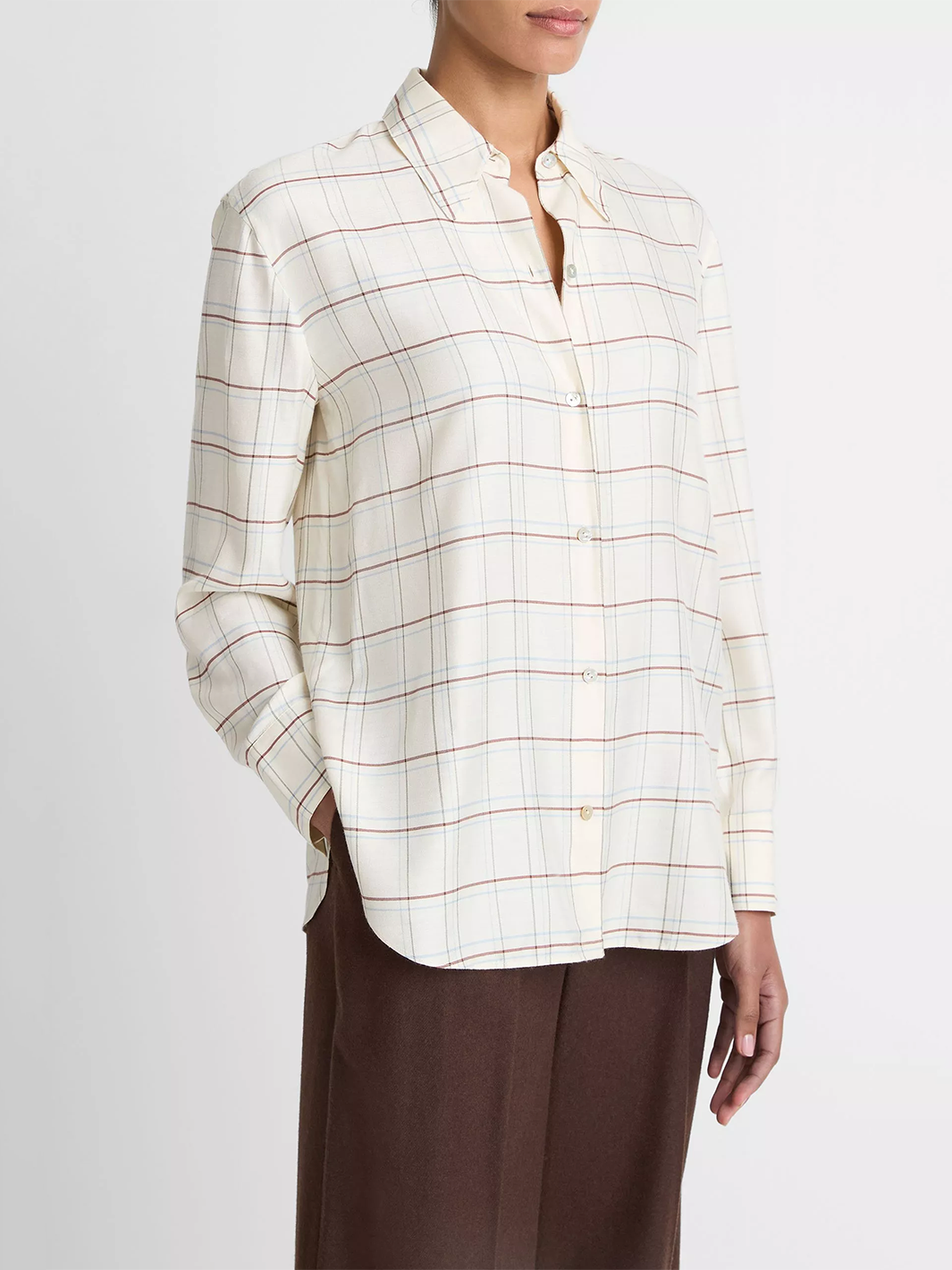 Checked Plaid Button-Front Shirt in Cream Multi