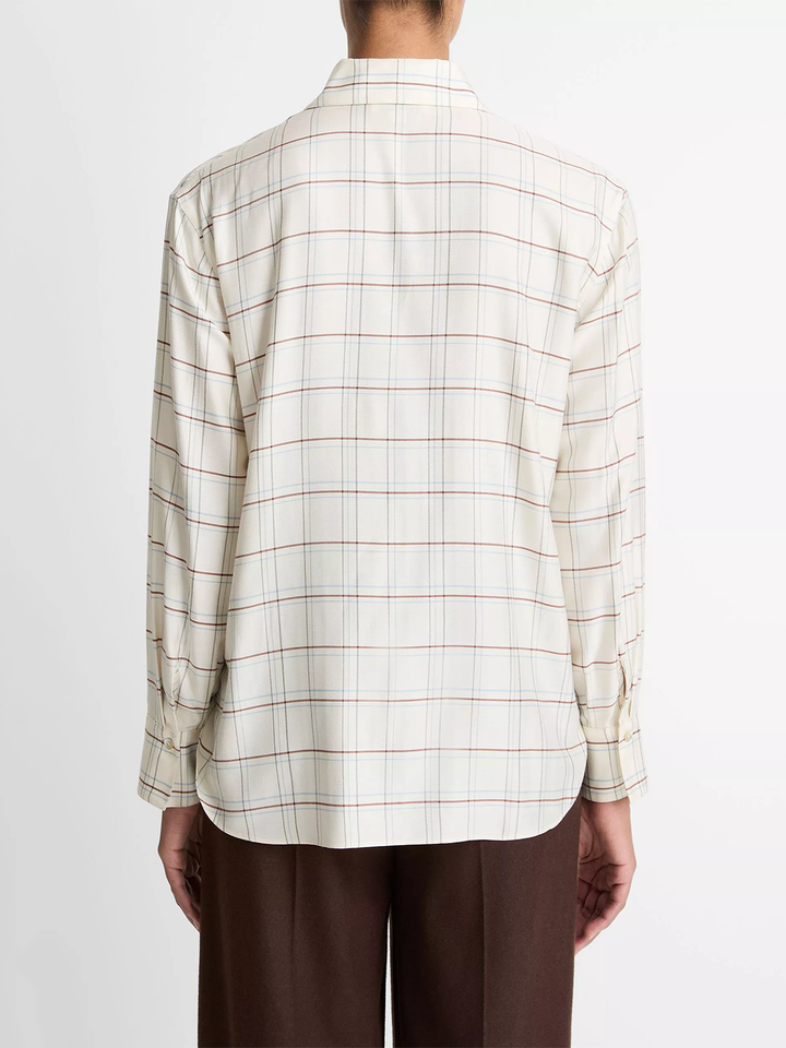 Checked Plaid Button-Front Shirt in Cream Multi