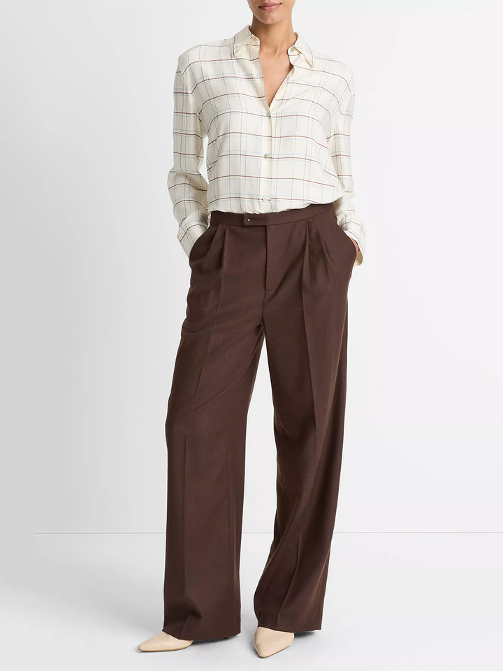 Checked Plaid Button-Front Shirt in Cream Multi