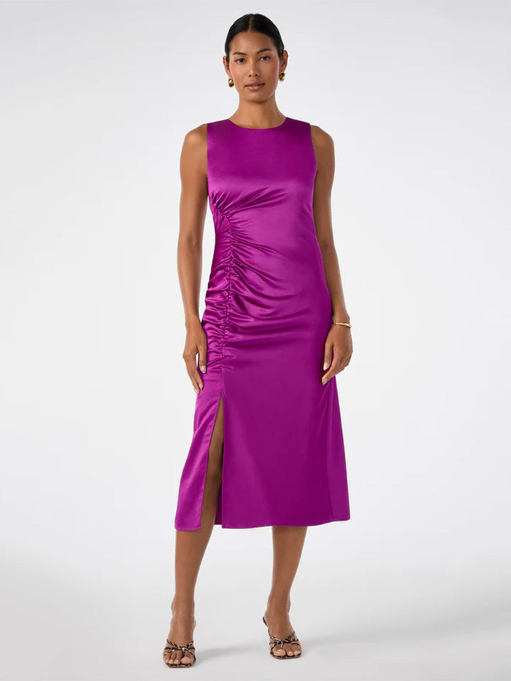 Chestnut Ruched Midi Dress in Geranium