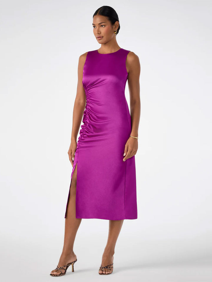 Chestnut Ruched Midi Dress in Geranium