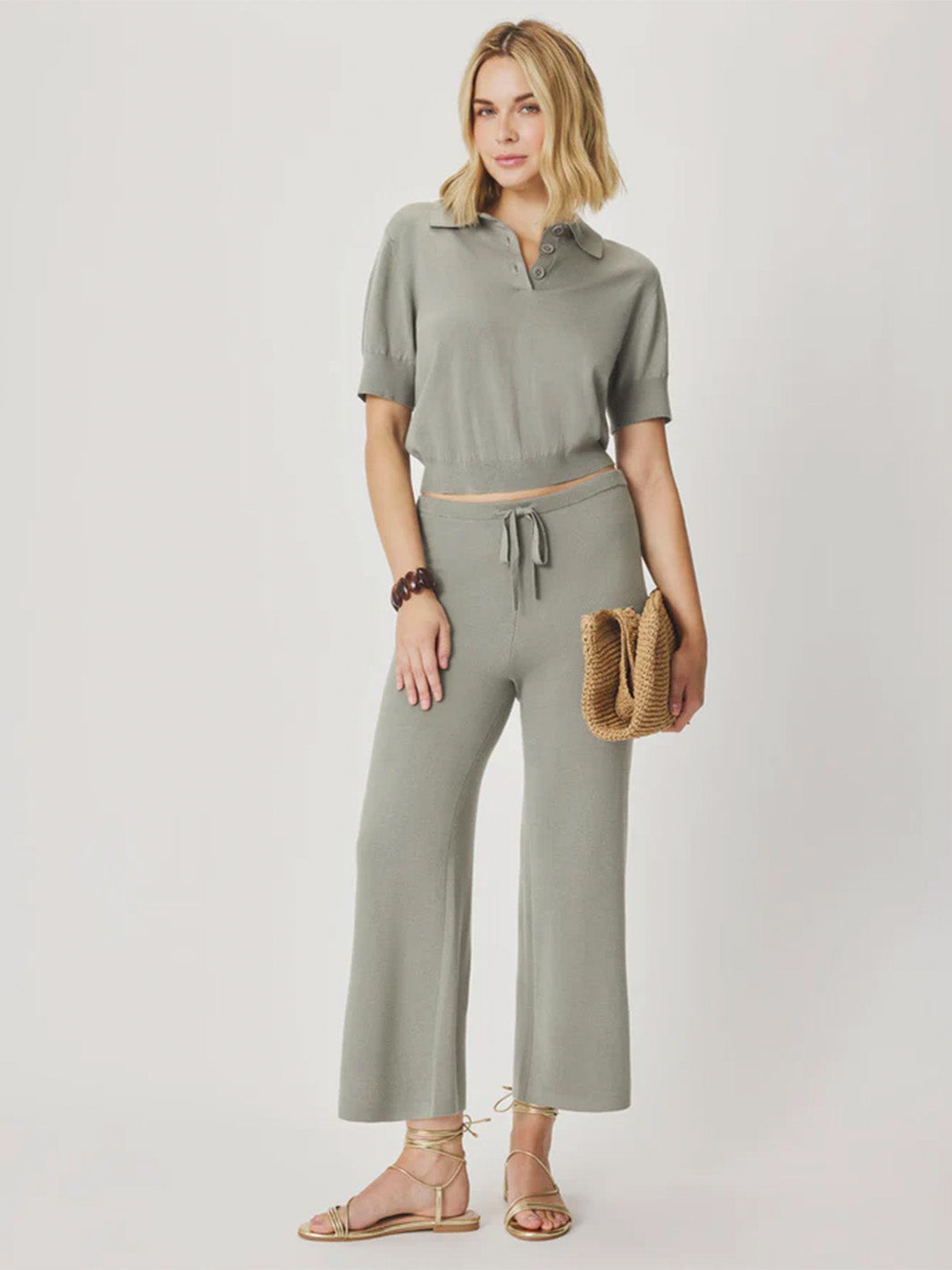 Christa Cropped Knit Pant in Eucalyptus