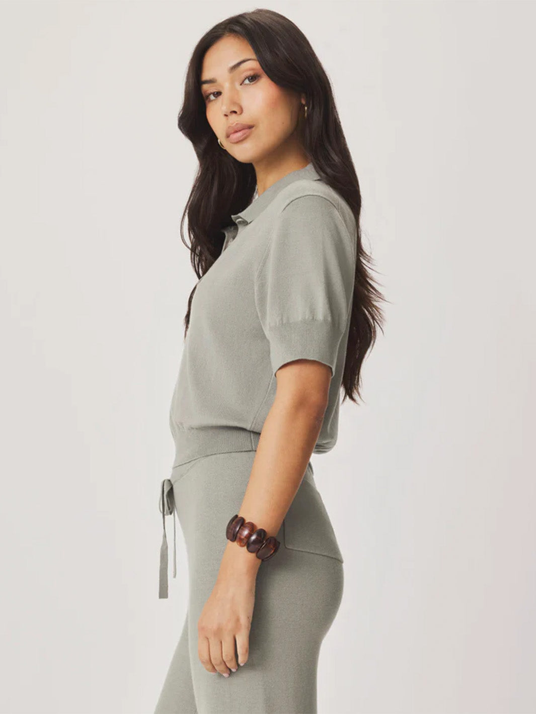 Christa Polo Short Sleeve Sweater in Eucalyptus