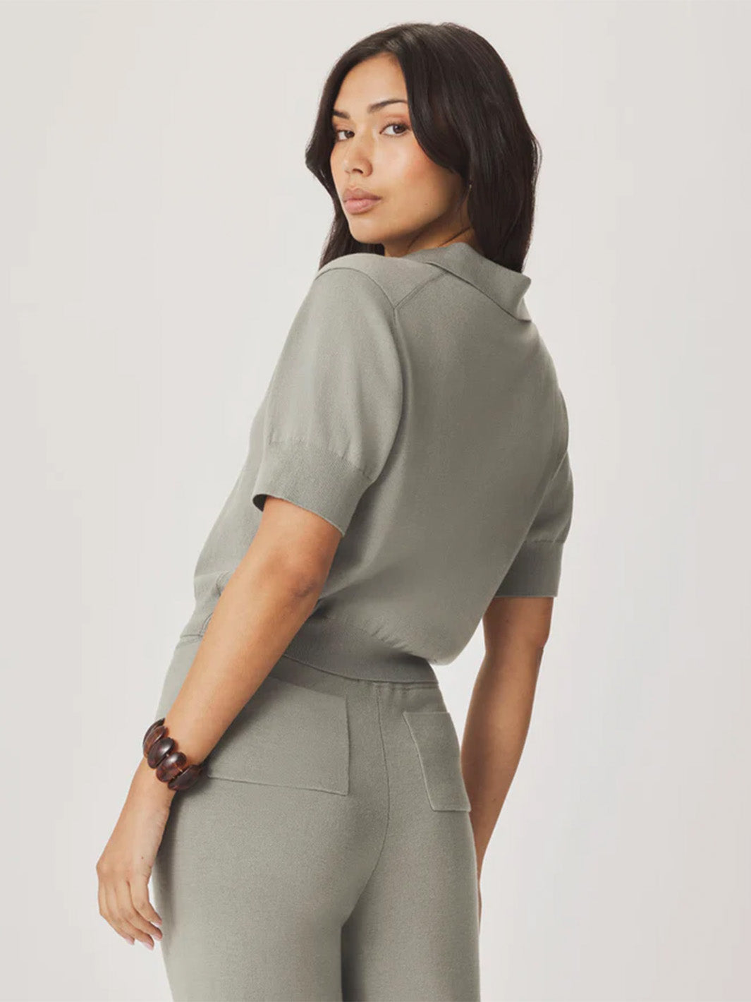 Christa Polo Short Sleeve Sweater in Eucalyptus