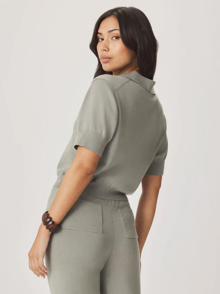 Christa Polo Short Sleeve Sweater in Eucalyptus