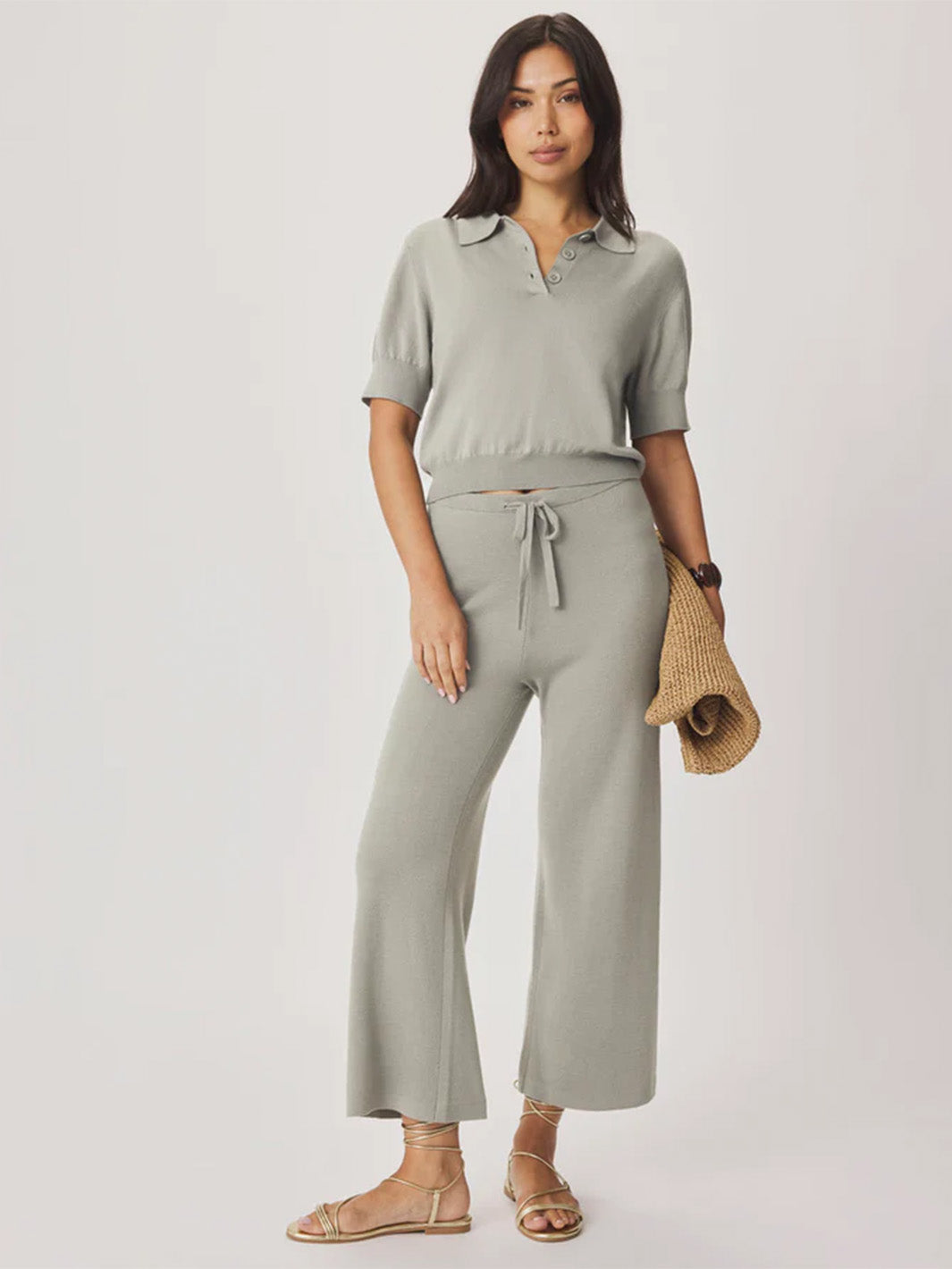 Christa Polo Short Sleeve Sweater in Eucalyptus