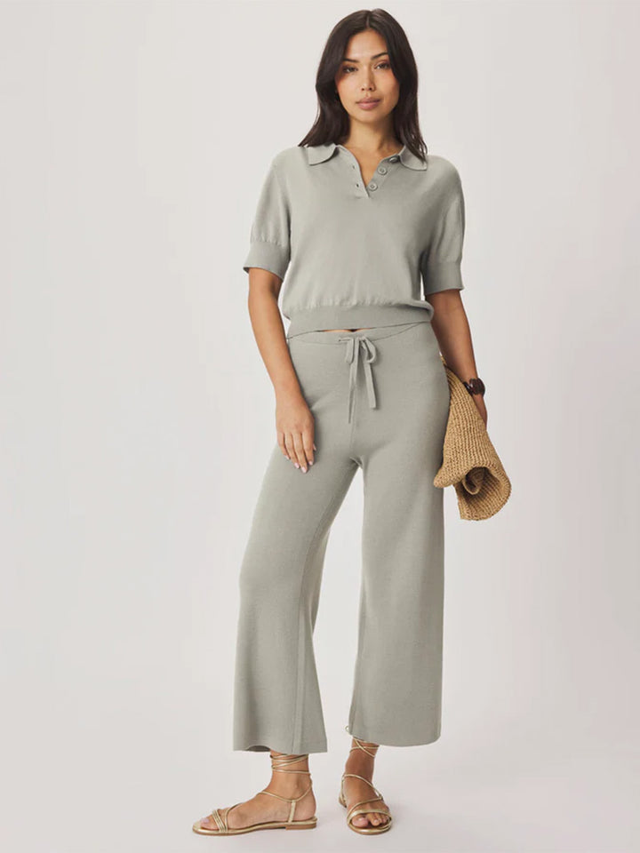 Christa Polo Short Sleeve Sweater in Eucalyptus