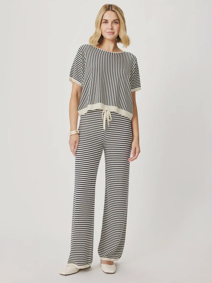 Christa Striped Knit Pant in Shell/Mood Indigo