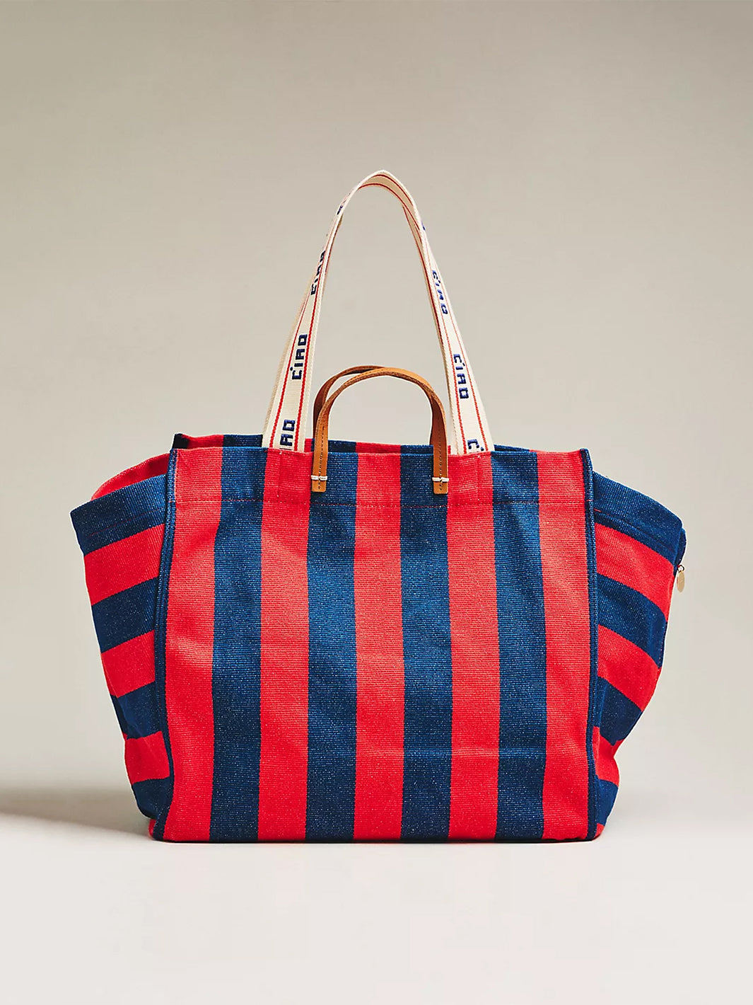 Beach Tote in Poppy French Blue Stripe