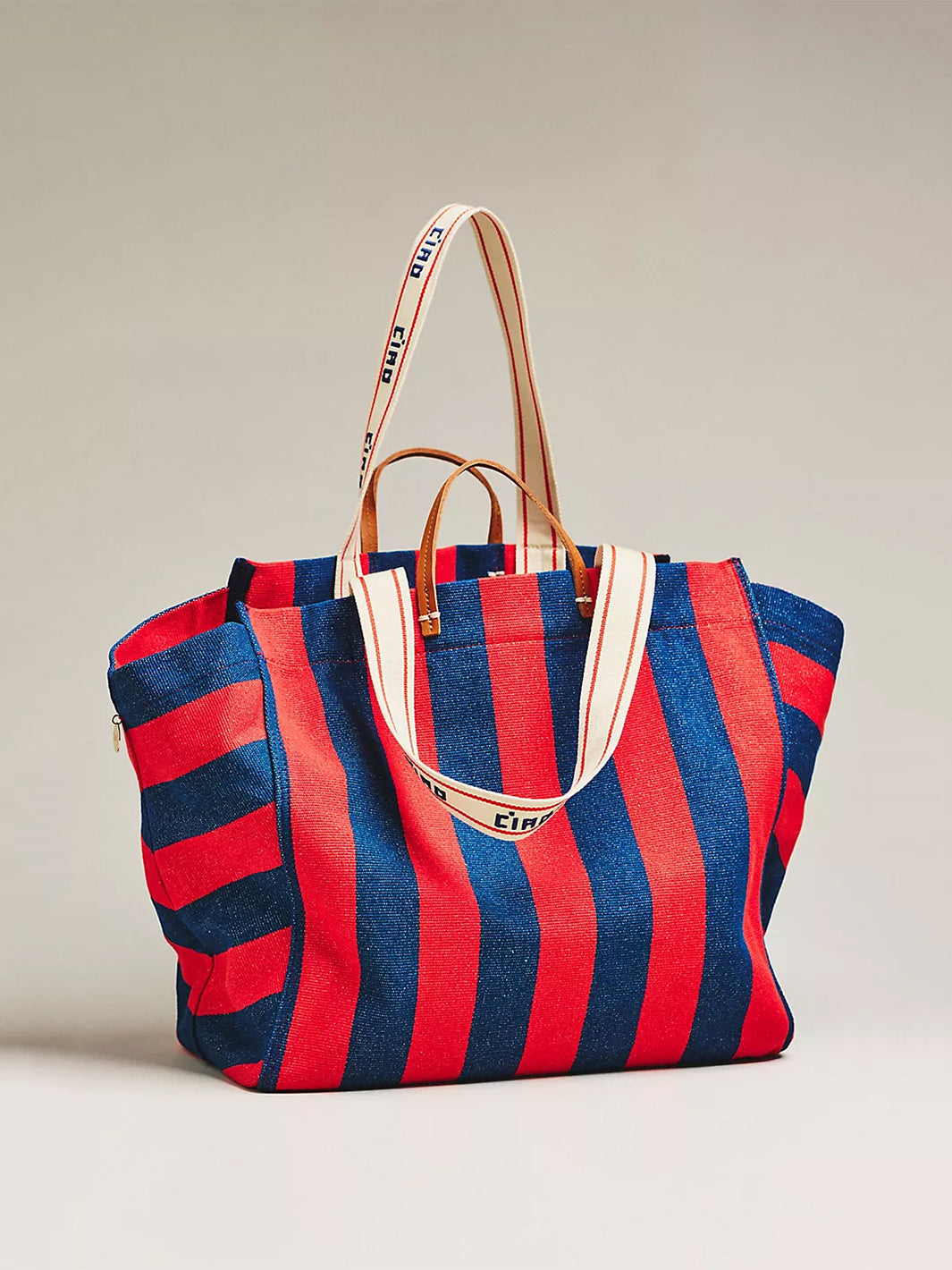 Beach Tote in Poppy French Blue Stripe