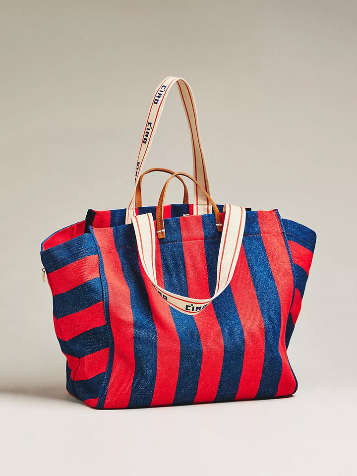 Beach Tote in Poppy French Blue Stripe