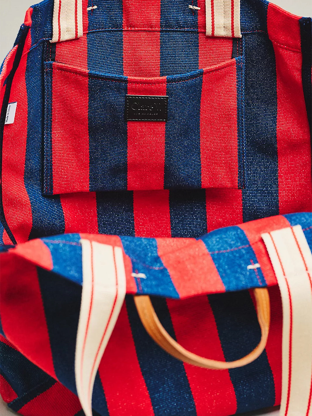 Beach Tote in Poppy French Blue Stripe