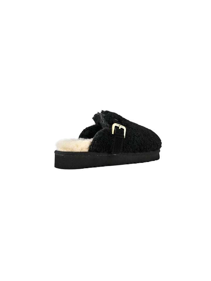 Curly Sheepskin Clog in Black