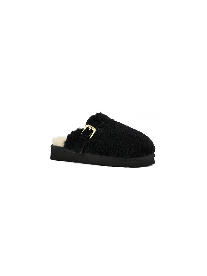 Curly Sheepskin Clog in Black