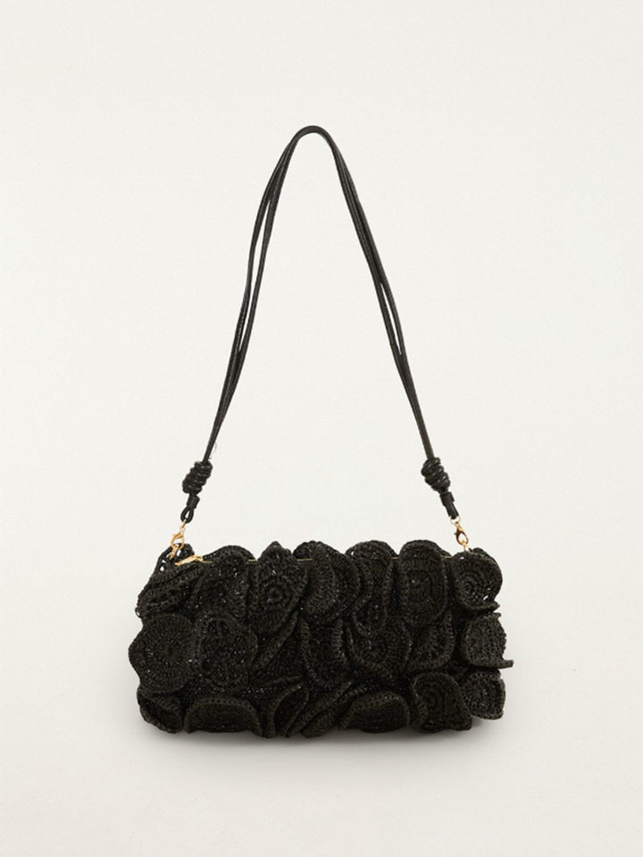 Raffia Flower Clutch in Black