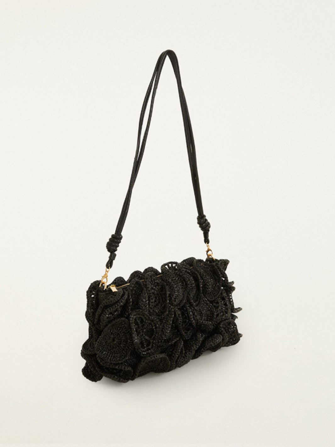 Raffia Flower Clutch in Black
