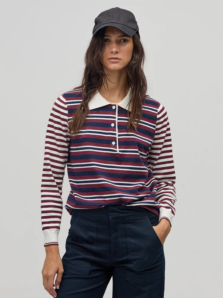 College Polo Shirt in Bordeaux and Navy Stripes