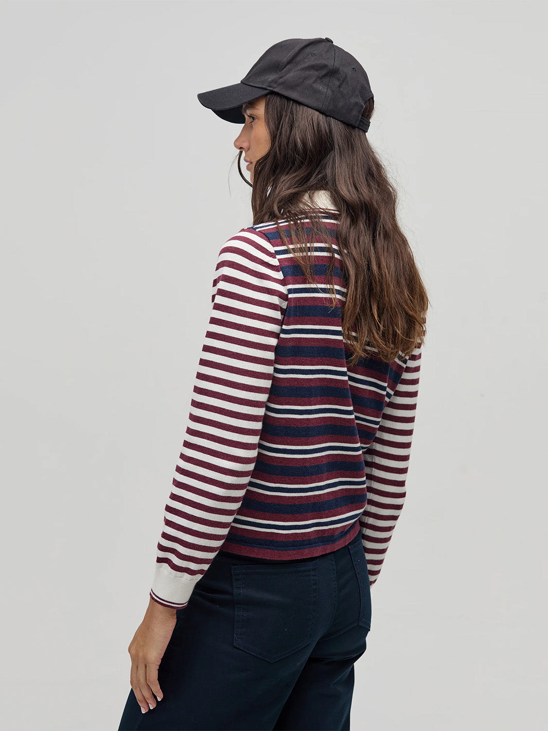 College Polo Shirt in Bordeaux and Navy Stripes
