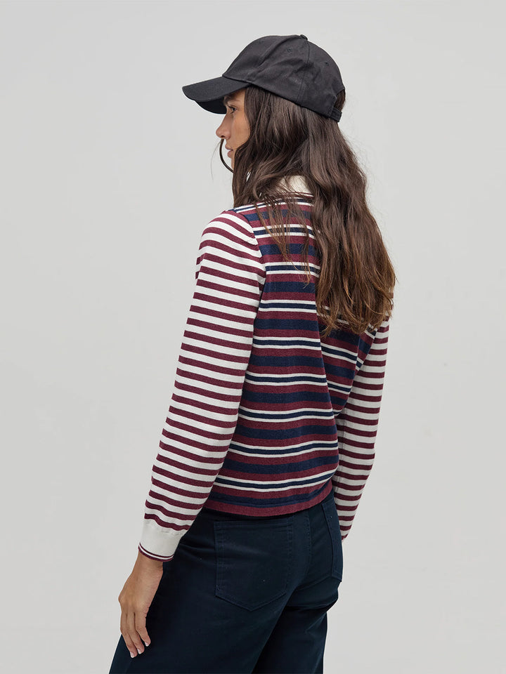 College Polo Shirt in Bordeaux and Navy Stripes