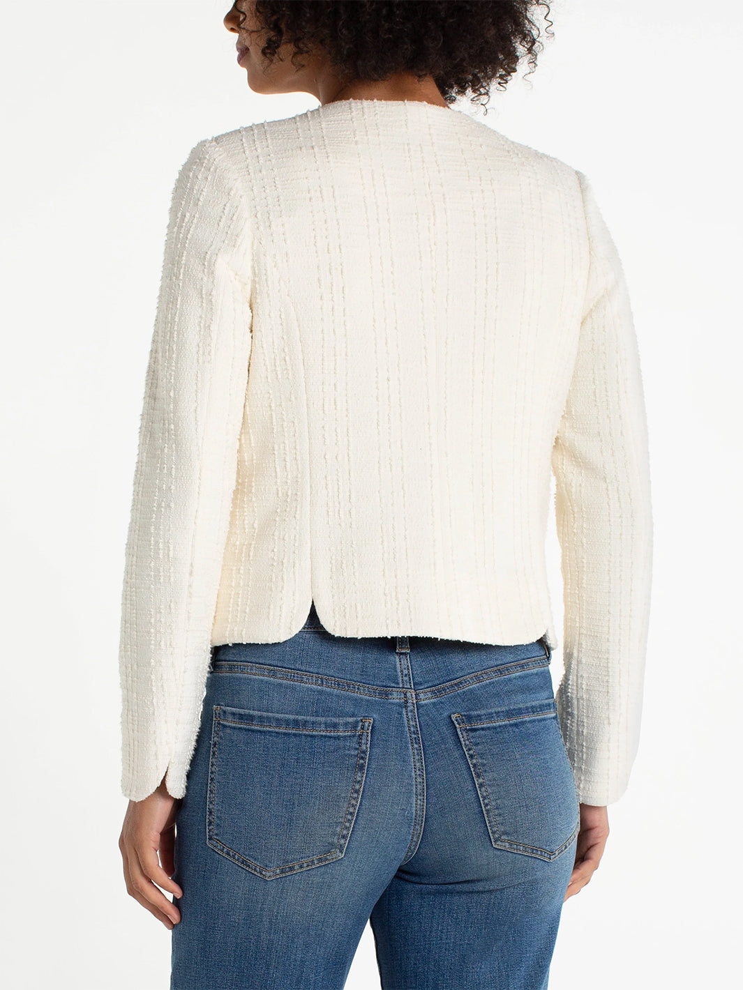 Collarless Jacket With Scallop Detail in Cream