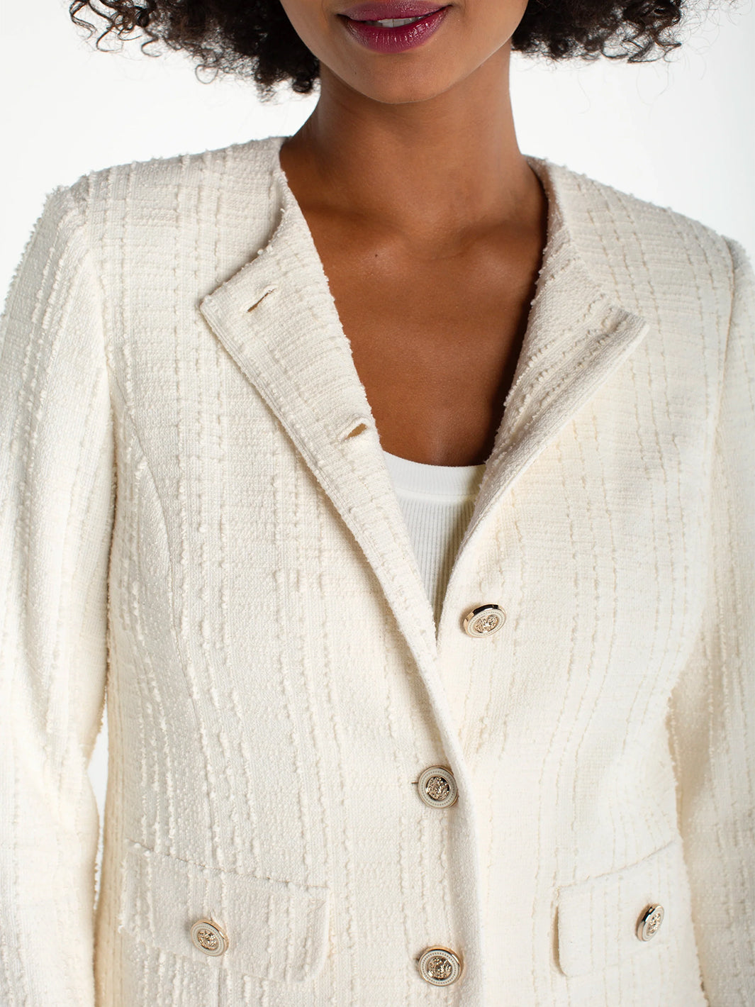 Collarless Jacket With Scallop Detail in Cream