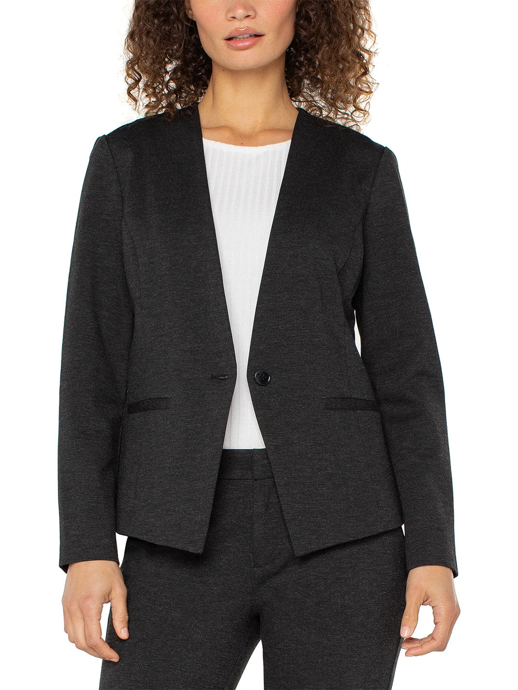 Collarless Fitted Blazer in Heathered charcoal