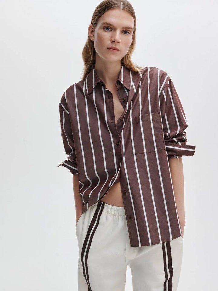 Connie Striped Poplin Shirt in Rosewood Stripe
