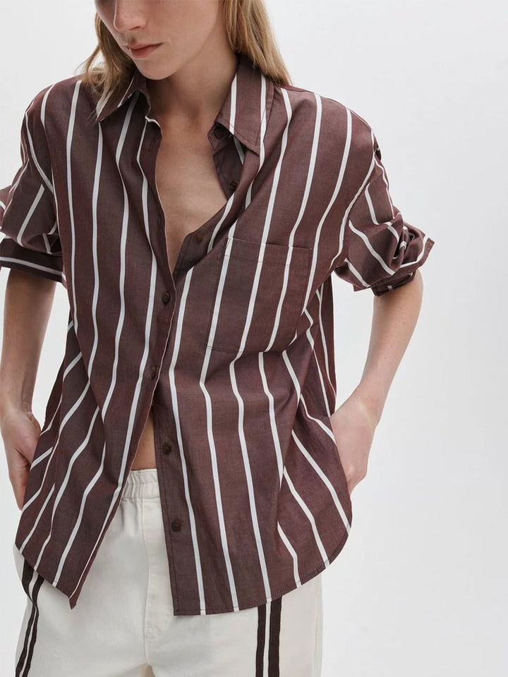 Connie Striped Poplin Shirt in Rosewood Stripe